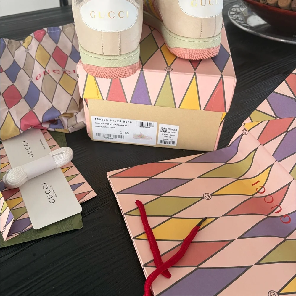 Gucci Beige and Pink Sneakers with Colorful Stripes - Picture 6 of 8